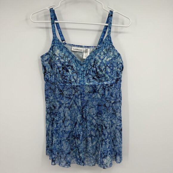 Croft And Barrow Tankini Swim Top 14 Blue White Cruise Beach Adjustable Strap - Picture 2 of 11